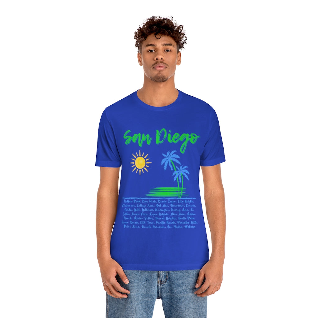 San Diego Neighborhoods Tee | SD Areas on Back (Lime Green)