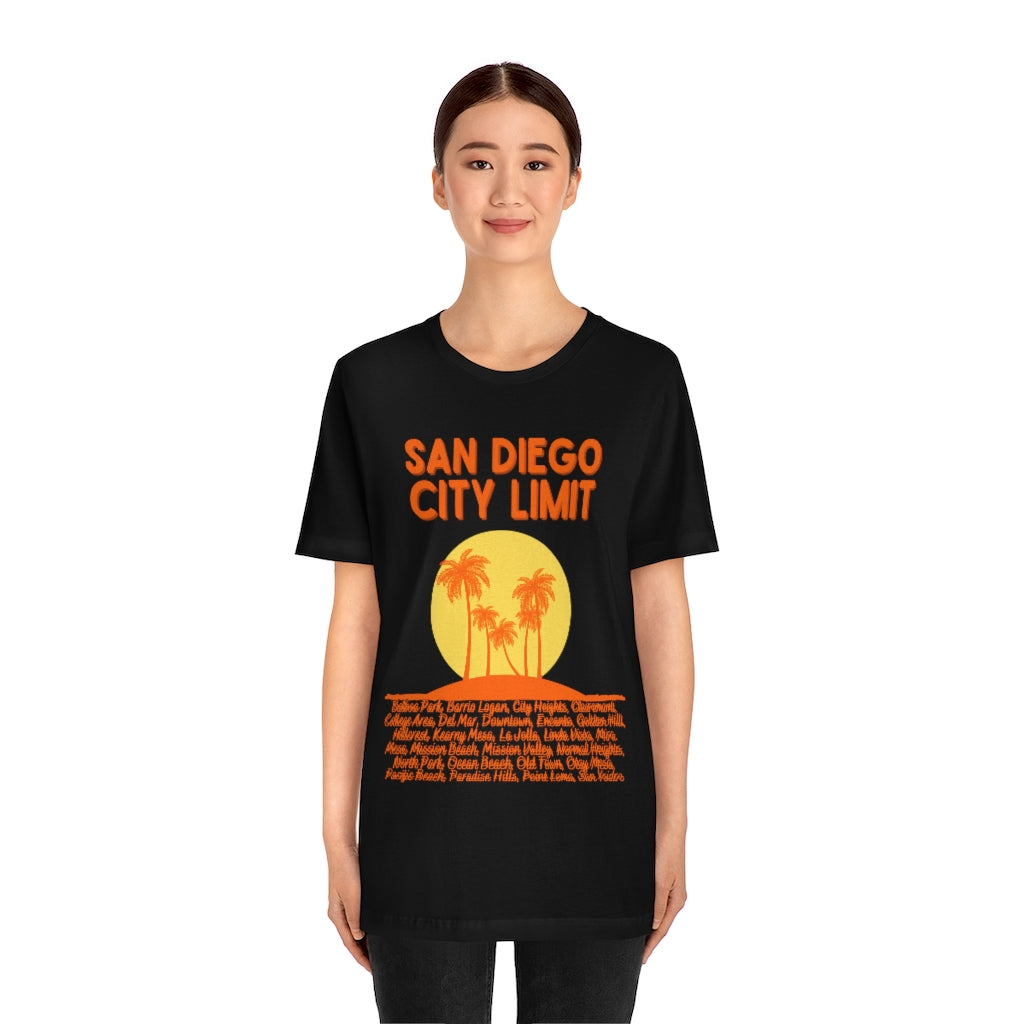 San Diego City Limit T-shirt | SD Tee Areas on Back (Orange)