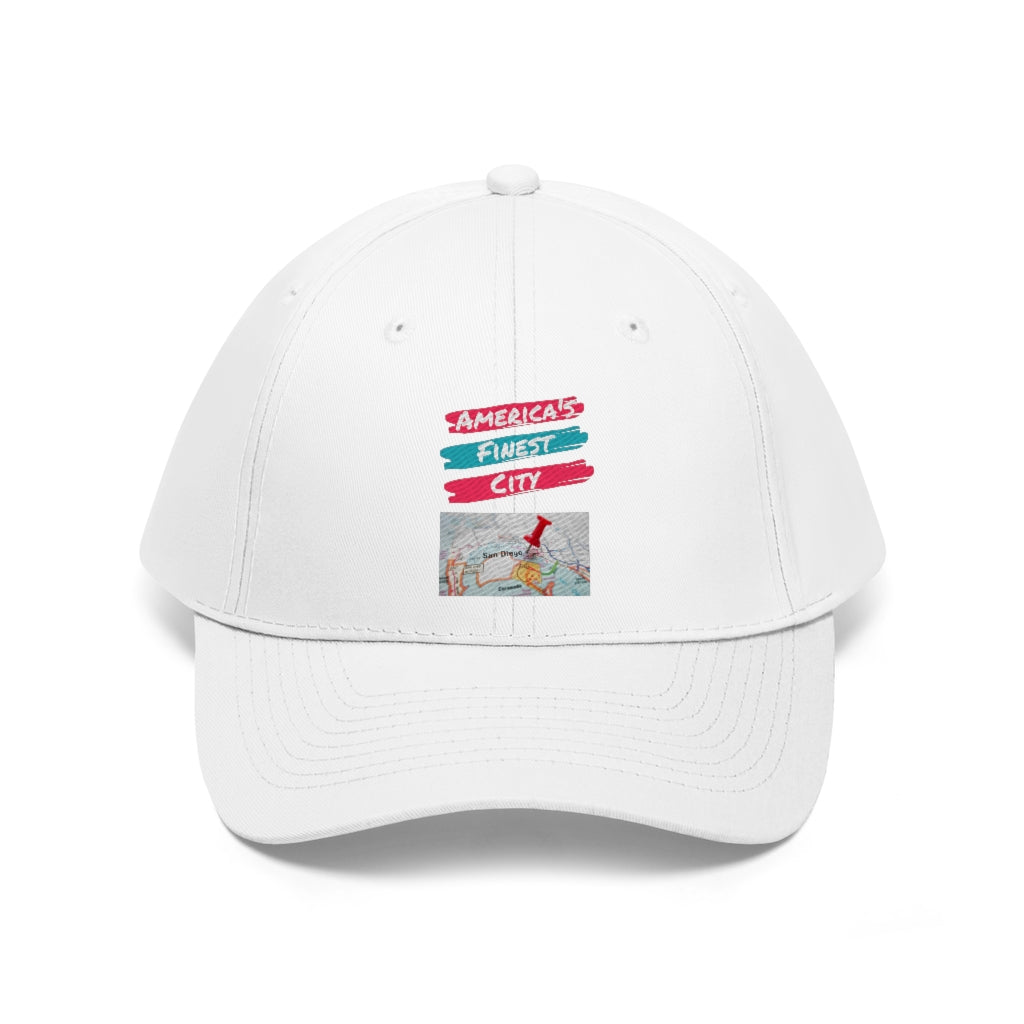 America's Finest City Twill Hat, San Diego Map Cap (Unisex) (Multiple Colors Avail)