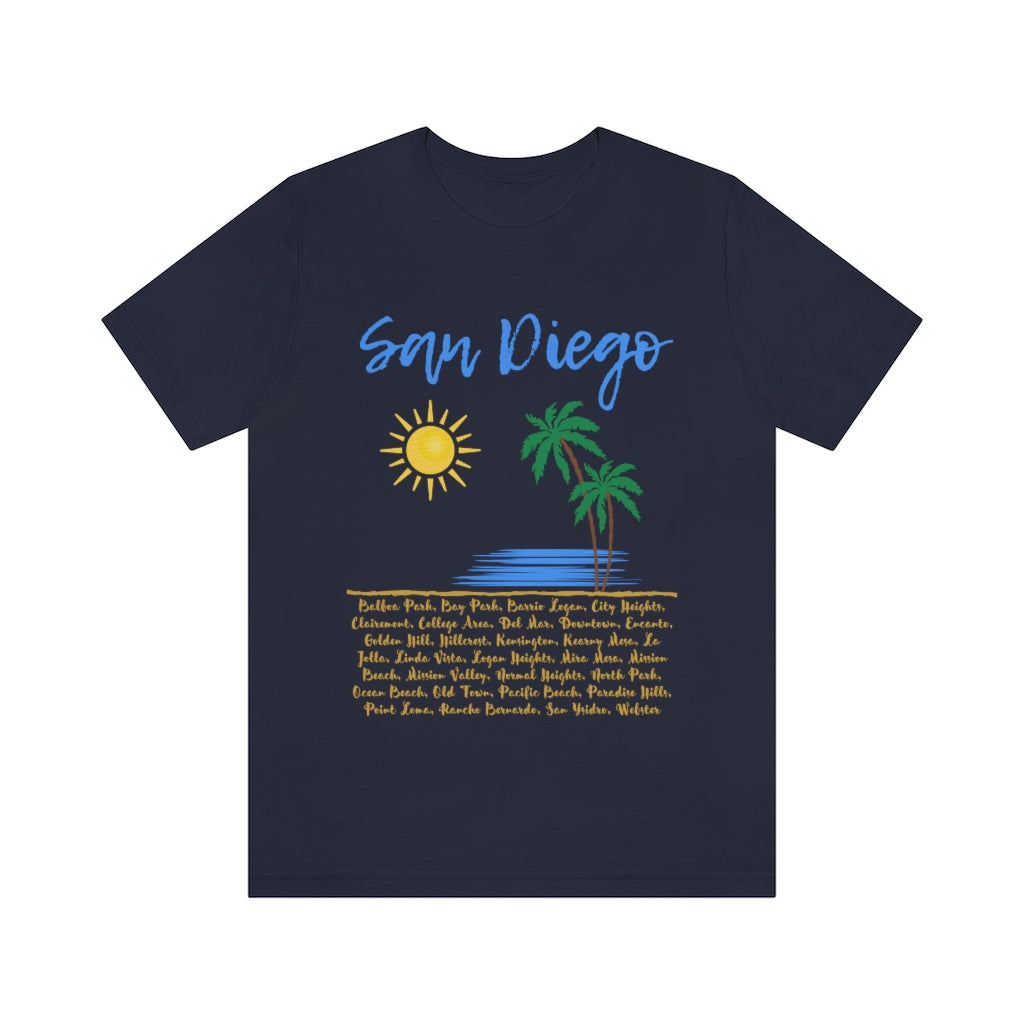San Diego Neighborhoods Tee | SD Areas on back (Baby Blue)