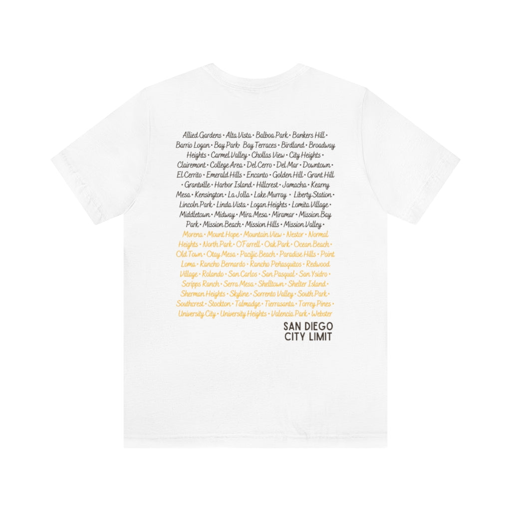San Diego City Limit Tee | SD Areas on back (Brown)