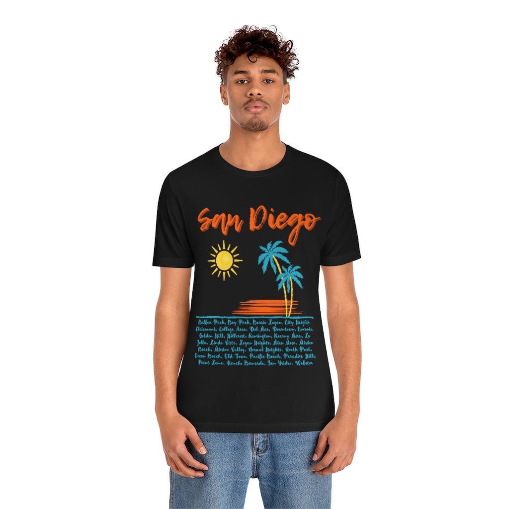 San Diego Neighborhoods Tee | SD Areas on back (Orange)