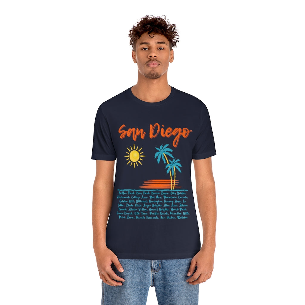 San Diego Neighborhoods Tee | SD Areas on back (Orange)