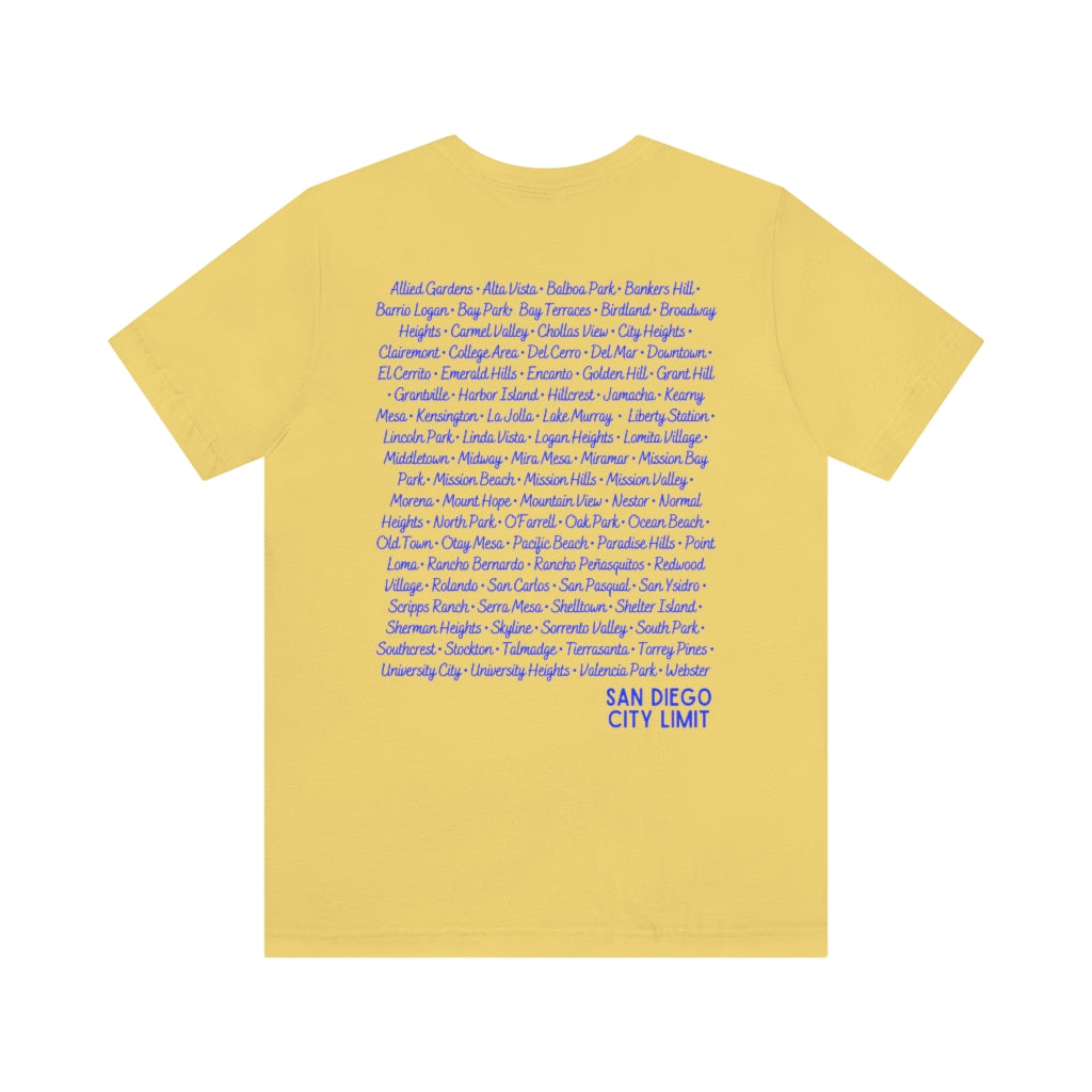 San Diego City Limit Tee | SD Areas on back (Royal Blue)