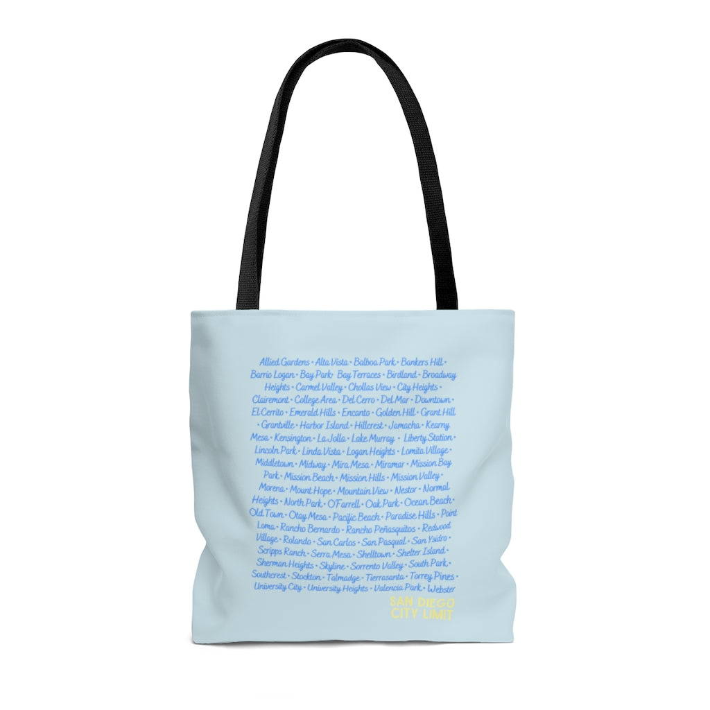 San Diego City Limit Gold Tote Bag | SD Areas (Baby Blue)