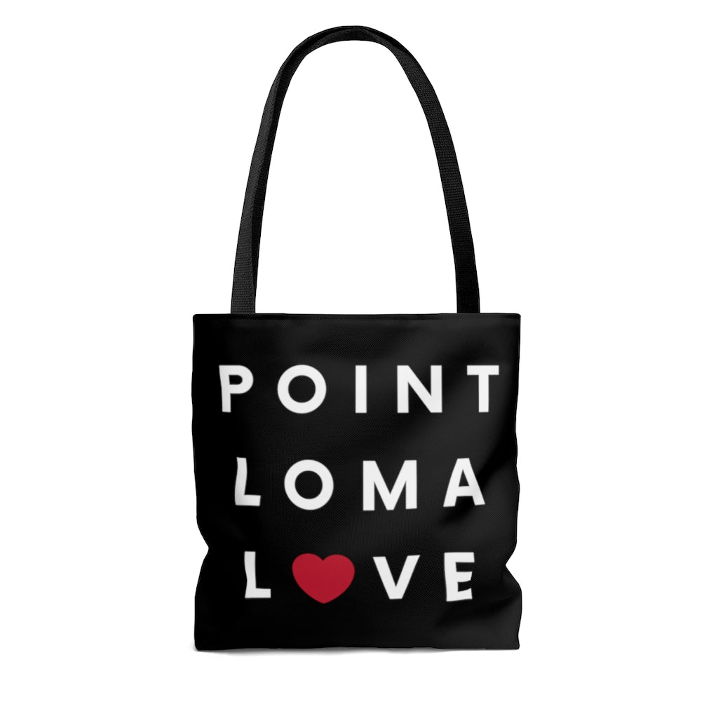Point Loma Love Black Tote Bag, San Diego Neighborhood Beach Bag
