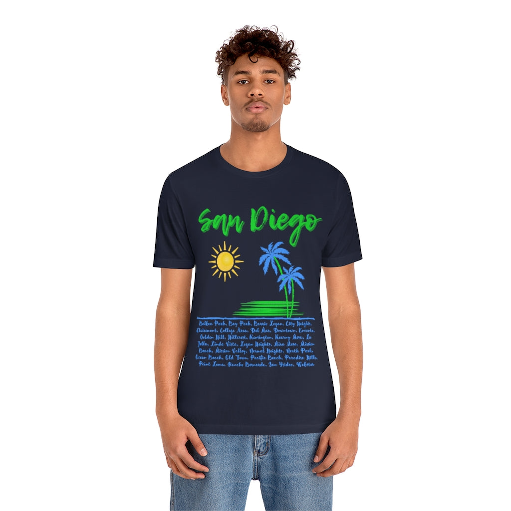 San Diego Neighborhoods Tee | SD Areas on Back (Lime Green)