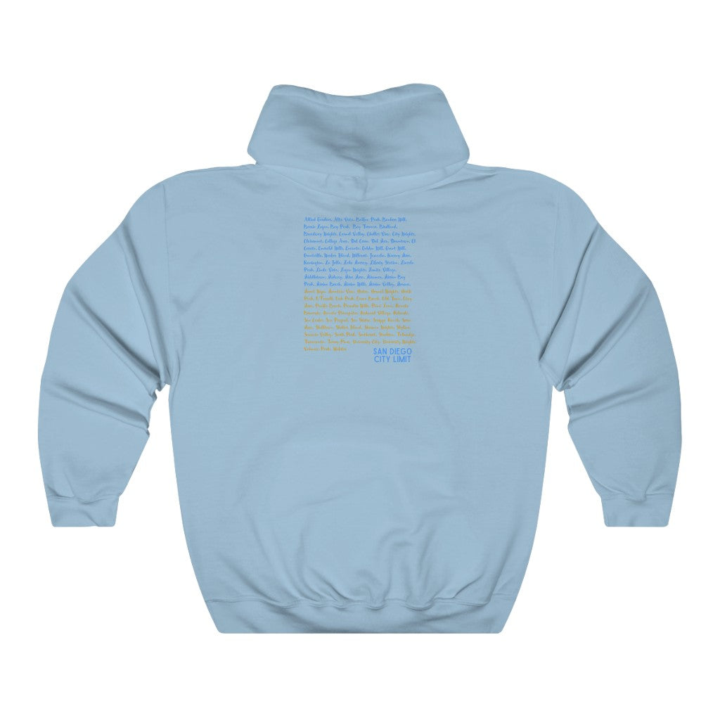 San Diego Neighborhoods Hoodie | SD Areas on back (Baby Blue)