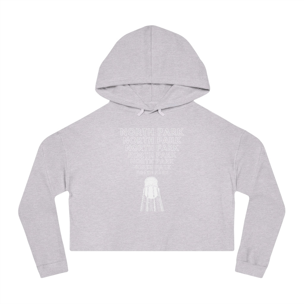 "Yell North Park" Cropped Hoodie, NP Water Tower Women's Hooded Sweatshirt