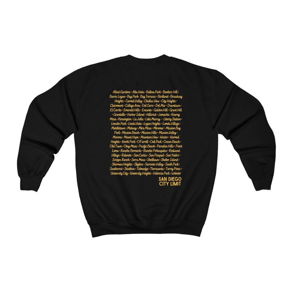 San Diego City Limit Sweatshirt | SD Areas on back (Brown)