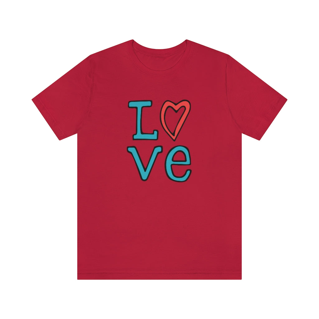 LOVE T-shirt (Red and Teal)