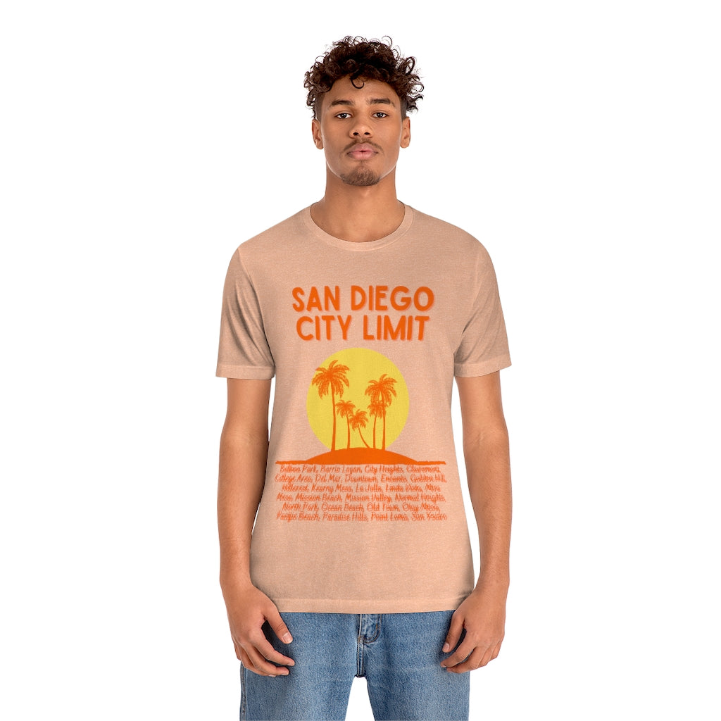 San Diego City Limit T-shirt | SD Tee Areas on Back (Orange)