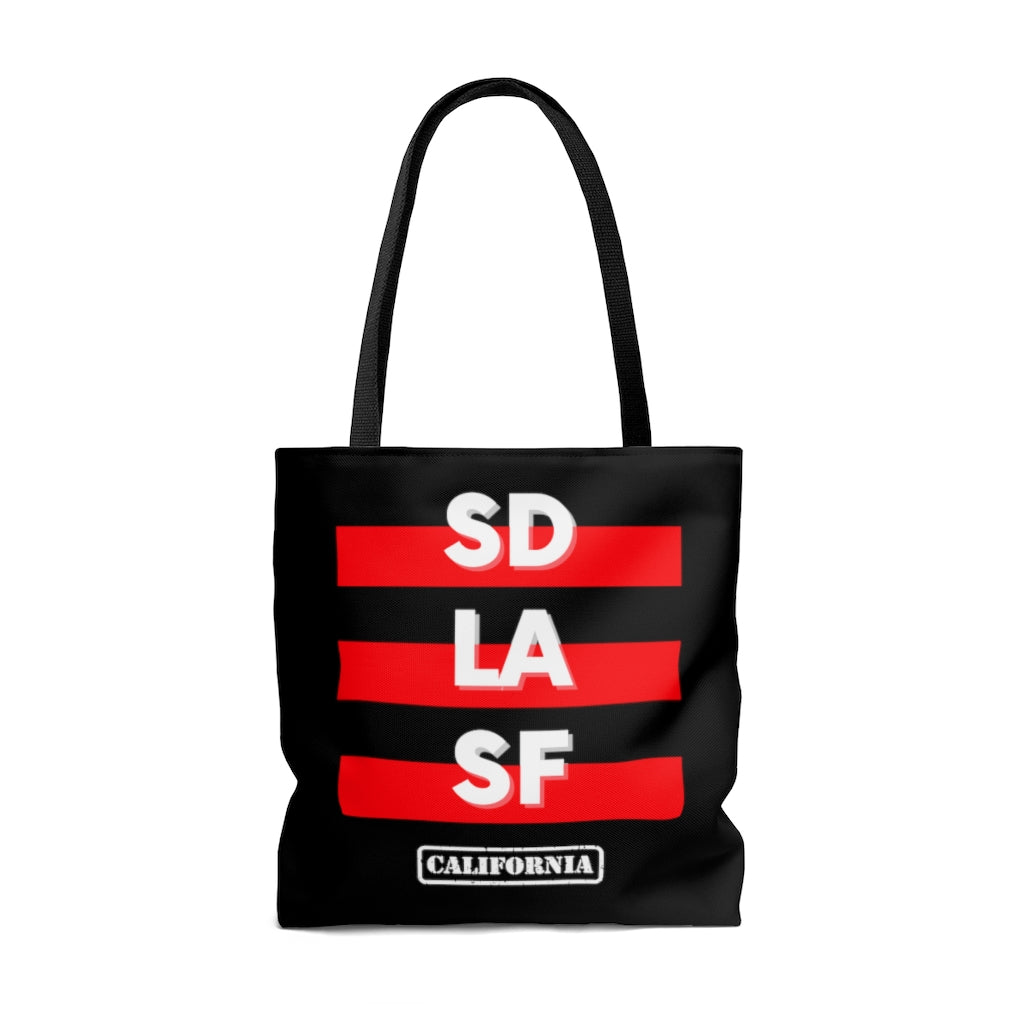 SD LA SF California Red and Black Tote Bag
