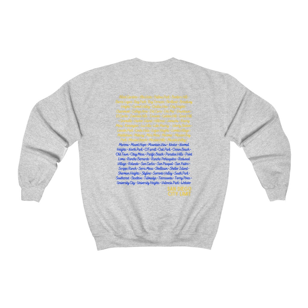 San Diego City Limit Sweatshirt | SD Areas on back (Royal Blue)