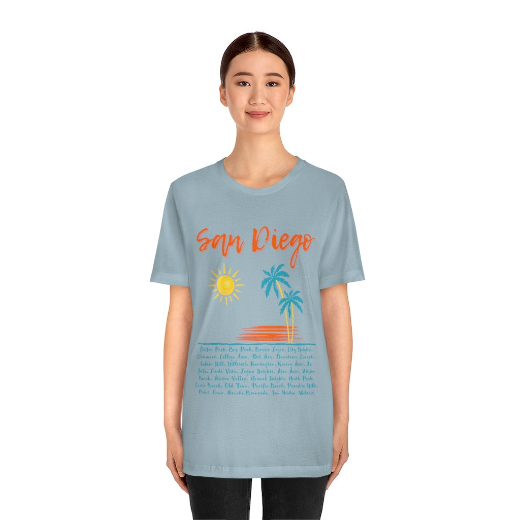 San Diego Neighborhoods Tee | SD Areas on back (Orange)