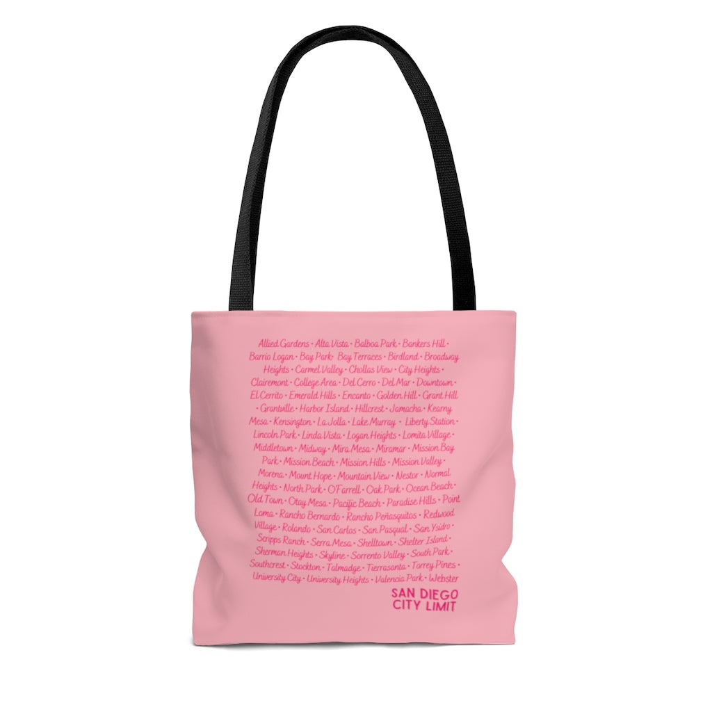 San Diego City Limit Pink Tote Bag | SD Areas