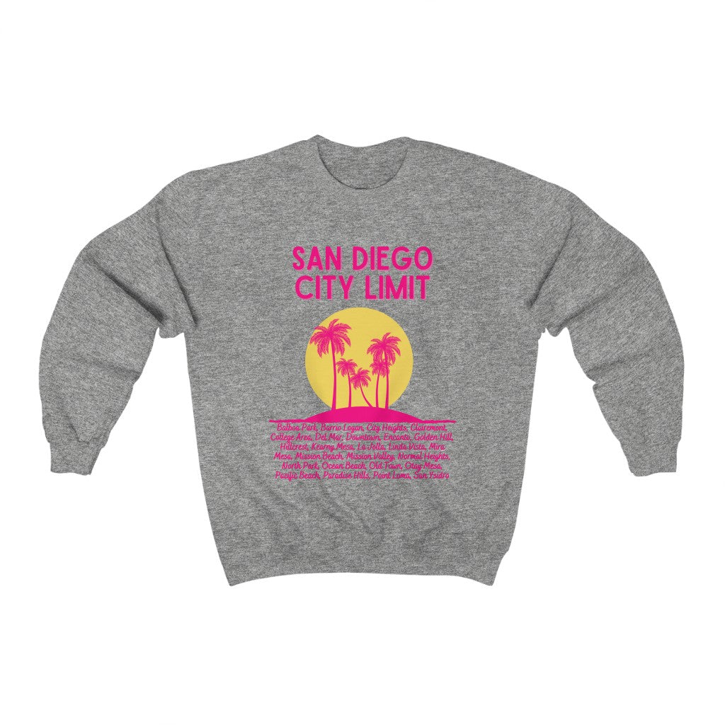 San Diego City Limit Sweatshirt | SD Areas on back (Pink)