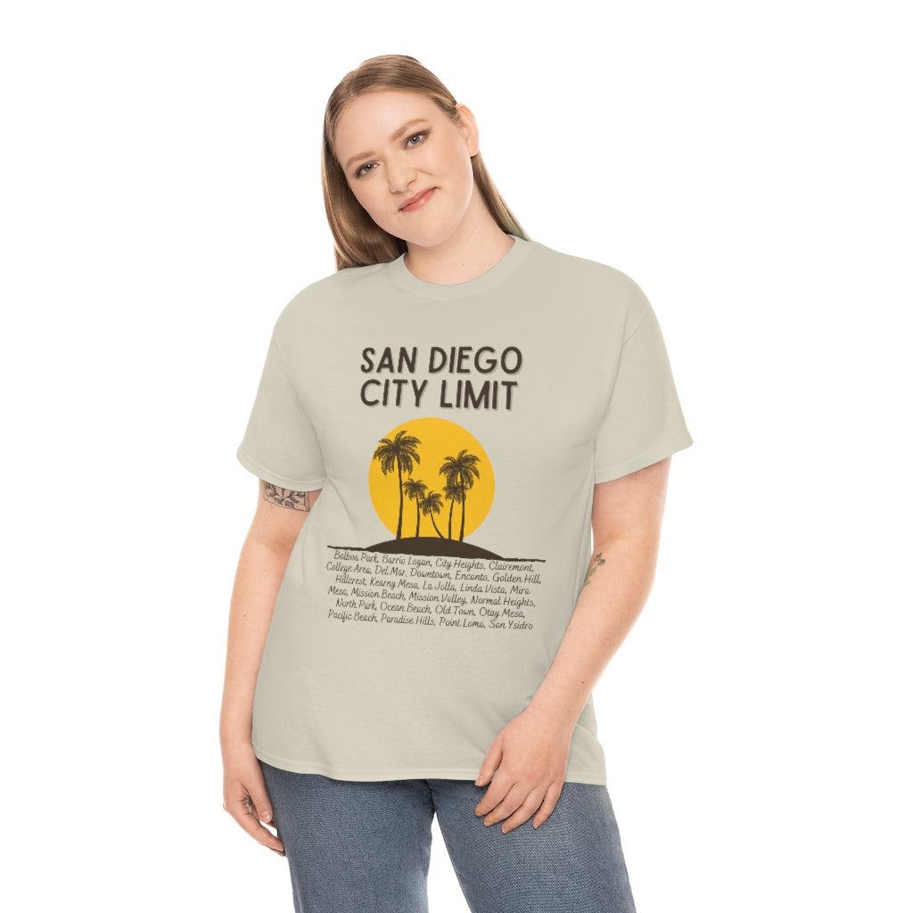 San Diego City Limit Heavy Cotton Tee, SD Areas on back