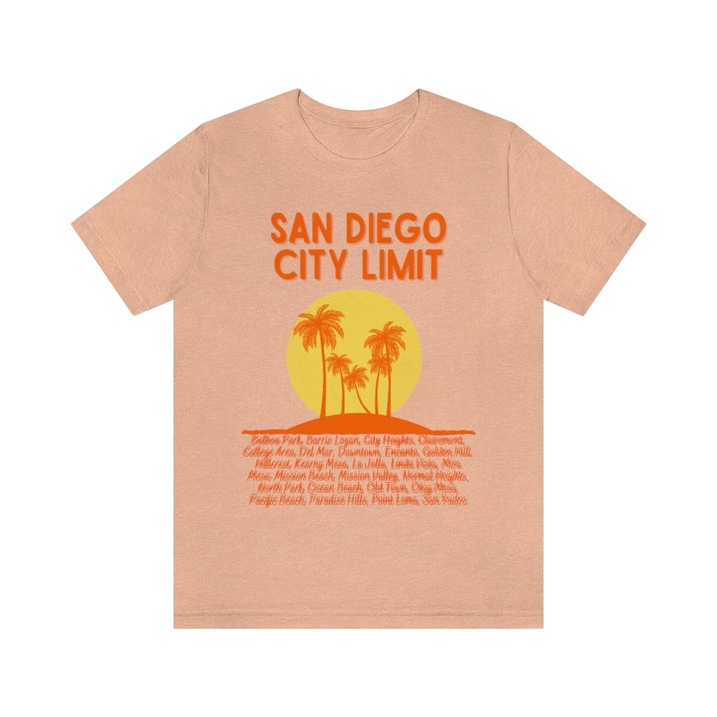 San Diego City Limit T-shirt | SD Tee Areas on Back (Orange)