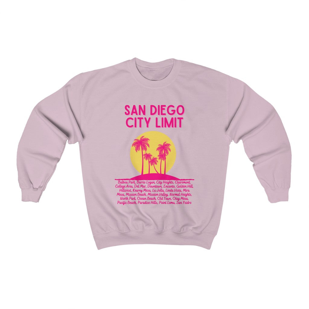 San Diego City Limit Sweatshirt | SD Areas on back (Pink)