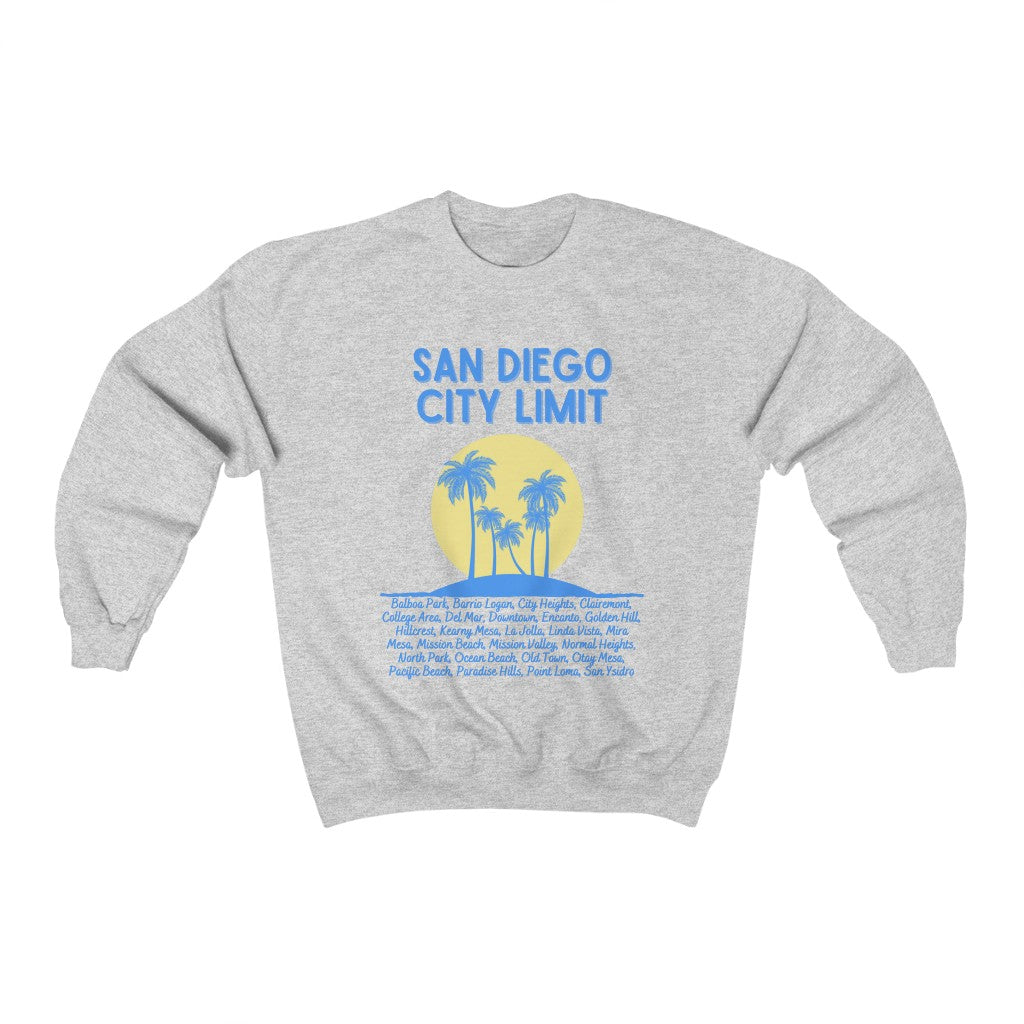 San Diego City Limit Sweatshirt | SD Areas on back (Baby Blue)