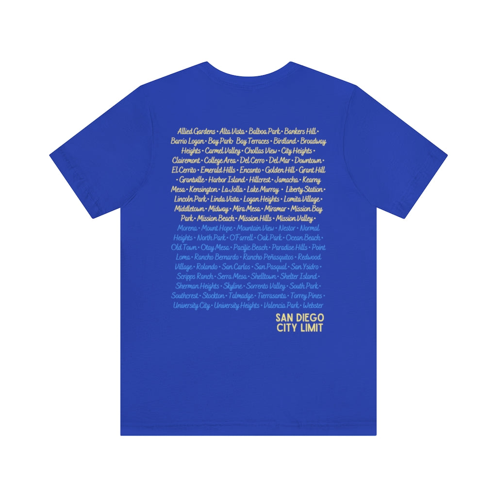 San Diego City Limit Tee | SD Areas on back (Baby Blue)
