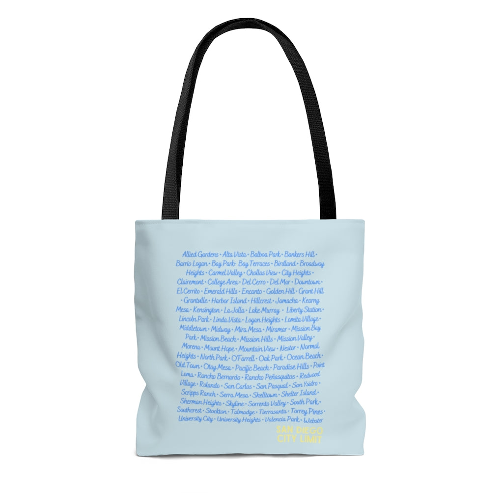 San Diego City Limit Gold Tote Bag | SD Areas (Baby Blue)