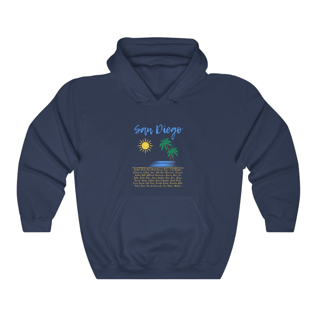 San Diego Neighborhoods Hoodie | SD Areas on back (Baby Blue)