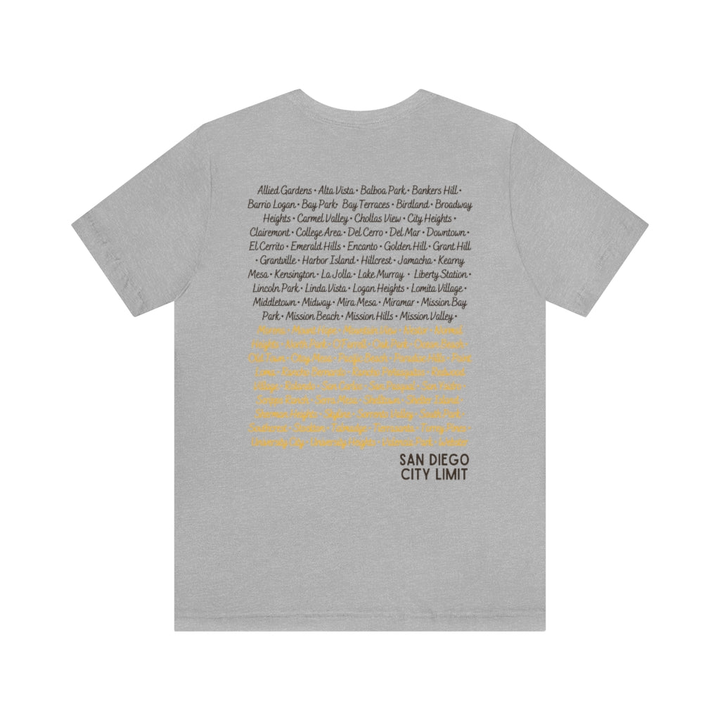 San Diego City Limit Tee | SD Areas on back (Brown)