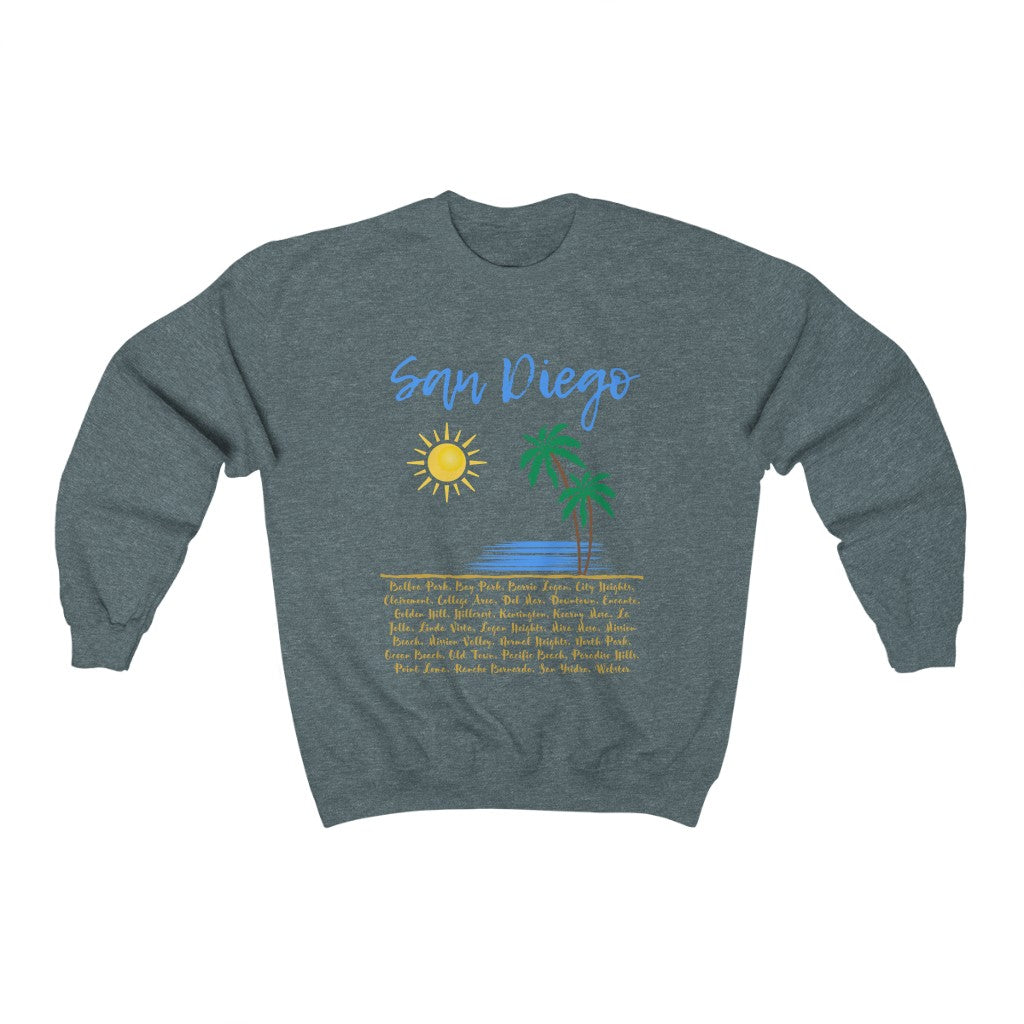 San Diego Neighborhoods Sweatshirt | SD Areas on back (Baby Blue)