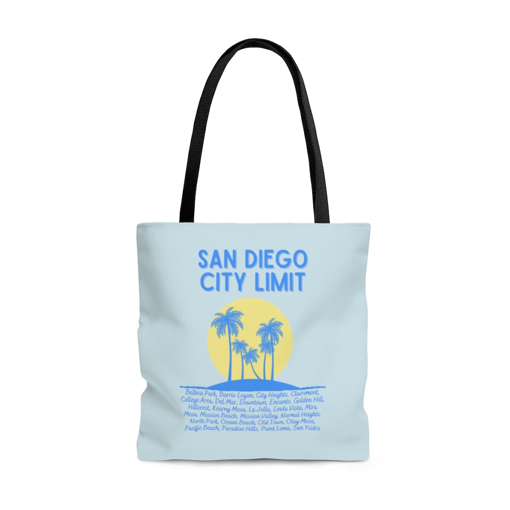 San Diego City Limit Gold Tote Bag | SD Areas (Baby Blue)