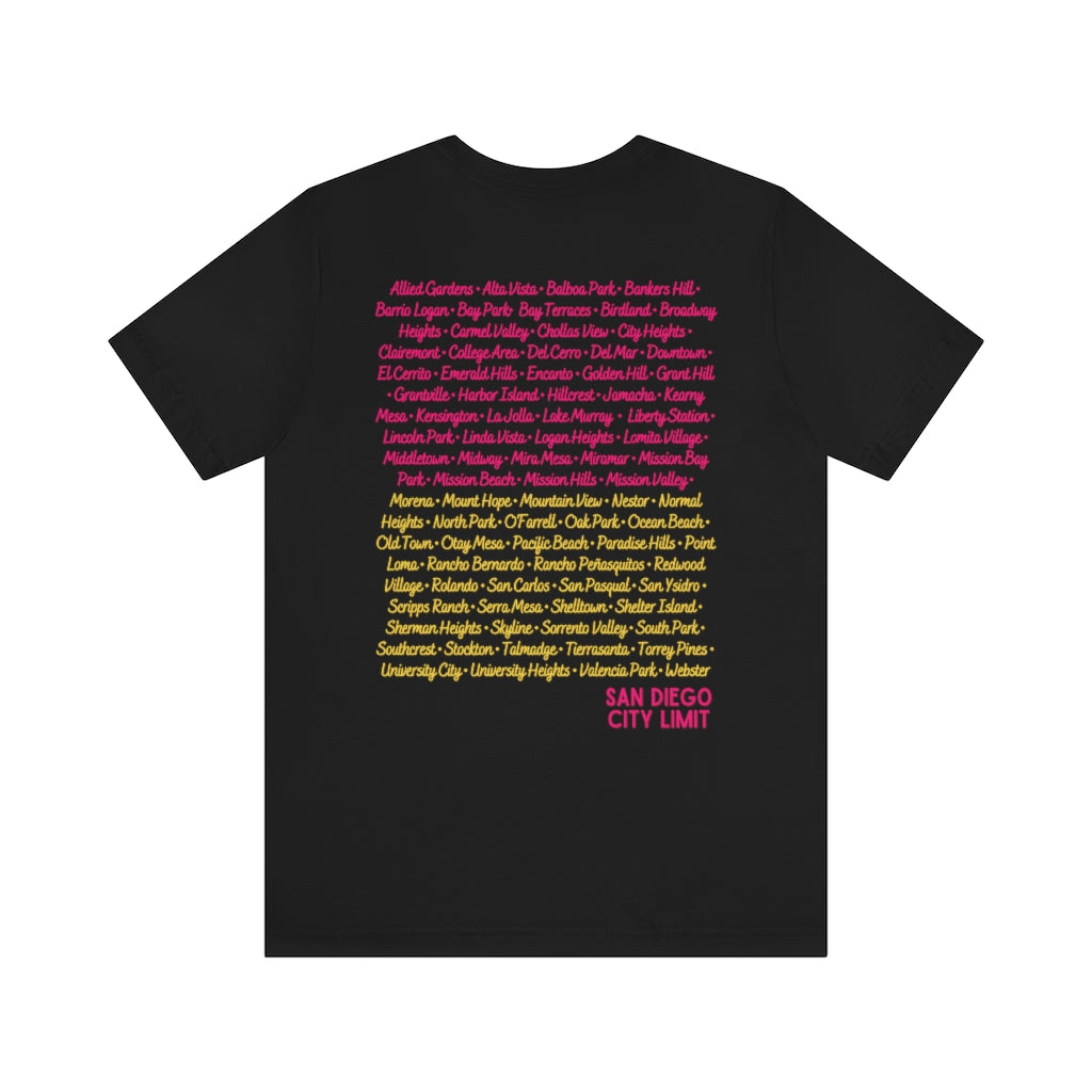 San Diego City Limit Tee | SD Areas on back (Pink)