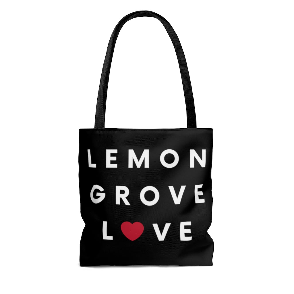 Lemon Grove Love Black Tote Bag, San Diego County Neighborhood Beach Bag