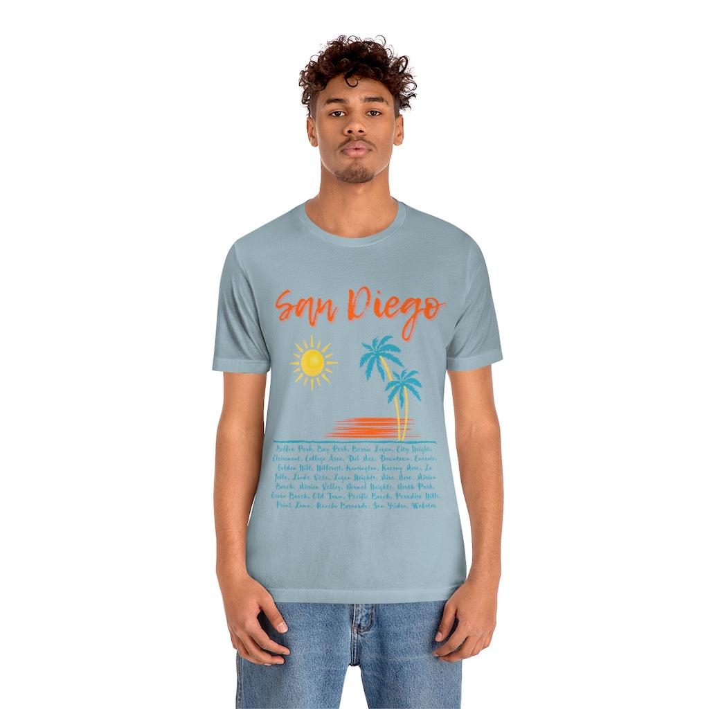 San Diego Neighborhoods Tee | SD Areas on back (Orange)