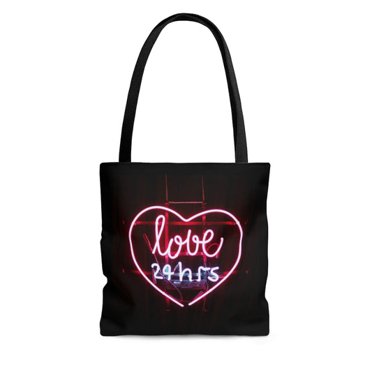 Love 24 Neon Sign Tote Bag