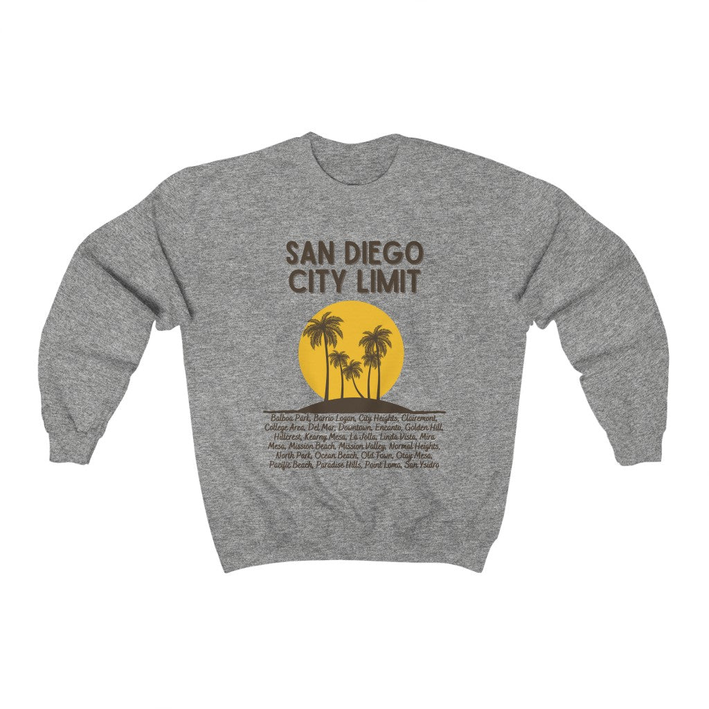 San Diego City Limit Sweatshirt | SD Areas on back (Brown)