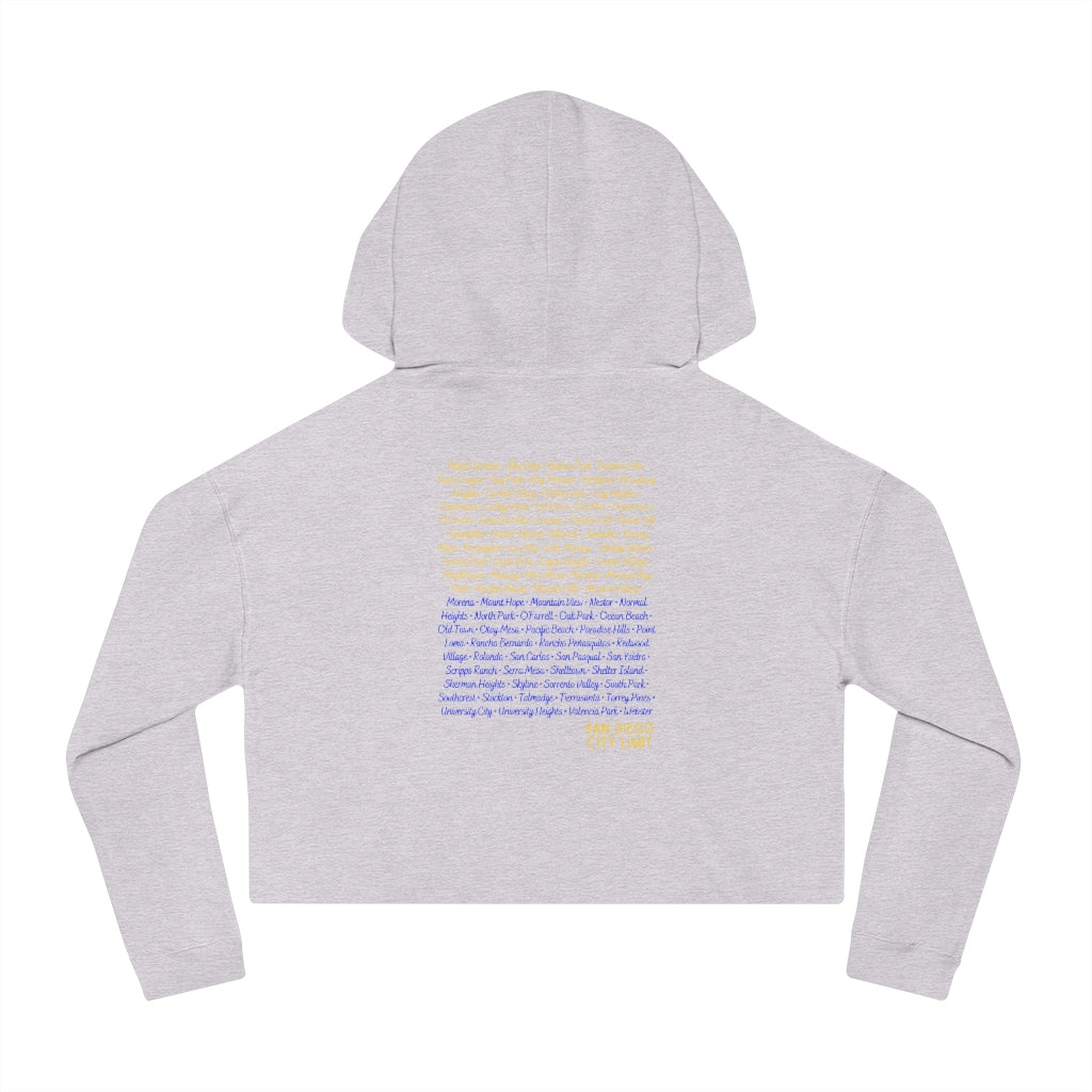 San Diego City Limit Cropped Hooded | SD Areas on back (Royal Blue)