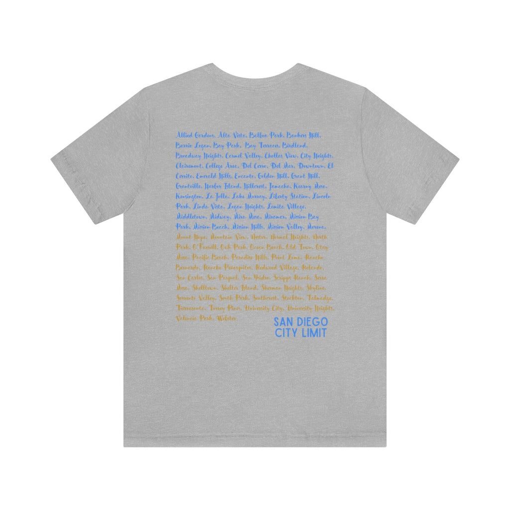 San Diego Neighborhoods Tee | SD Areas on back (Baby Blue)
