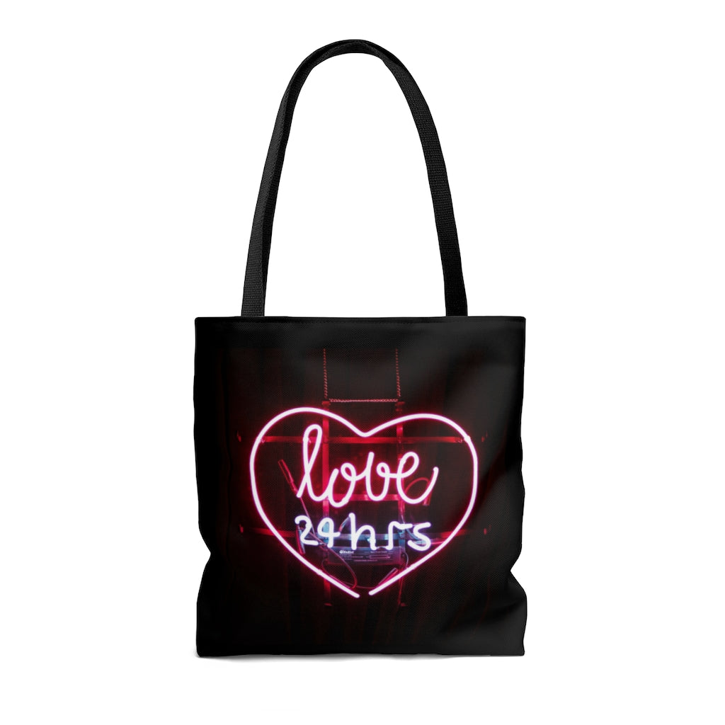 Love 24 Neon Sign Tote Bag