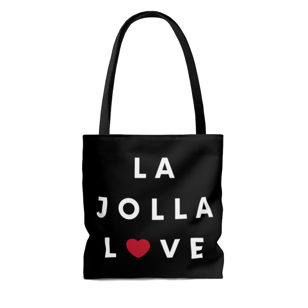 La Jolla Love Black Tote Bag, San Diego Neighborhood Beach Bag