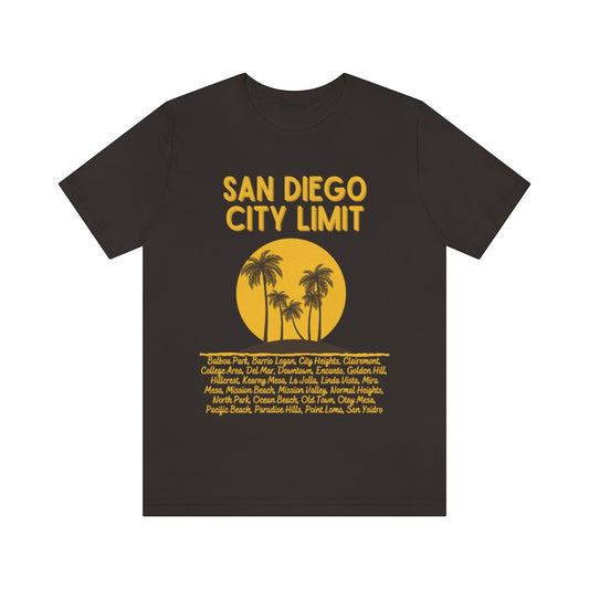 San Diego City Limit Tee | SD Areas on back (Brown)