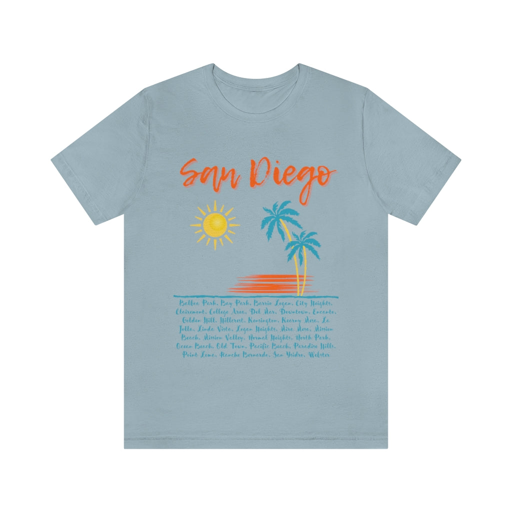 San Diego Neighborhoods Tee | SD Areas on back (Orange)