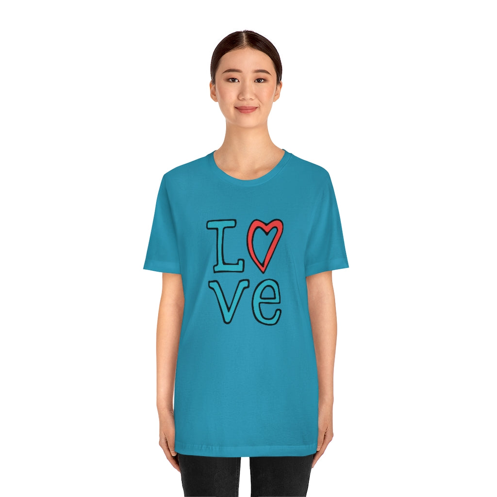 LOVE T-shirt (Red and Teal)