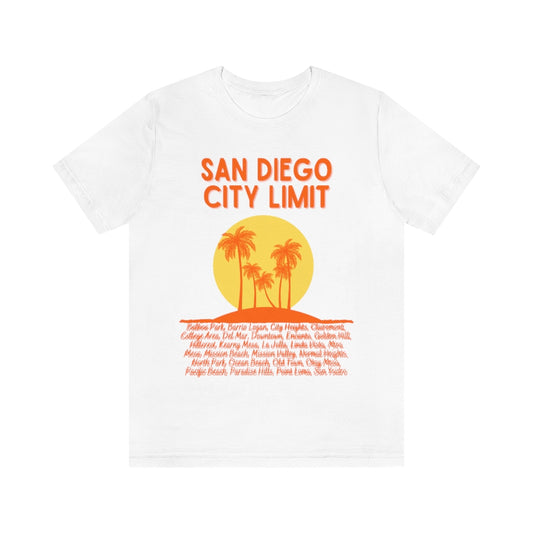 San Diego City Limit T-shirt | SD Tee Areas on Back (Orange)
