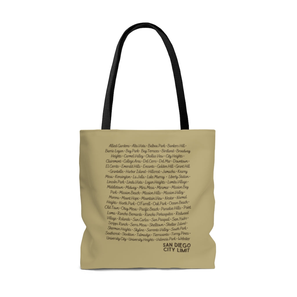 San Diego City Limit Sand and Brown Tote Bag | SD Areas