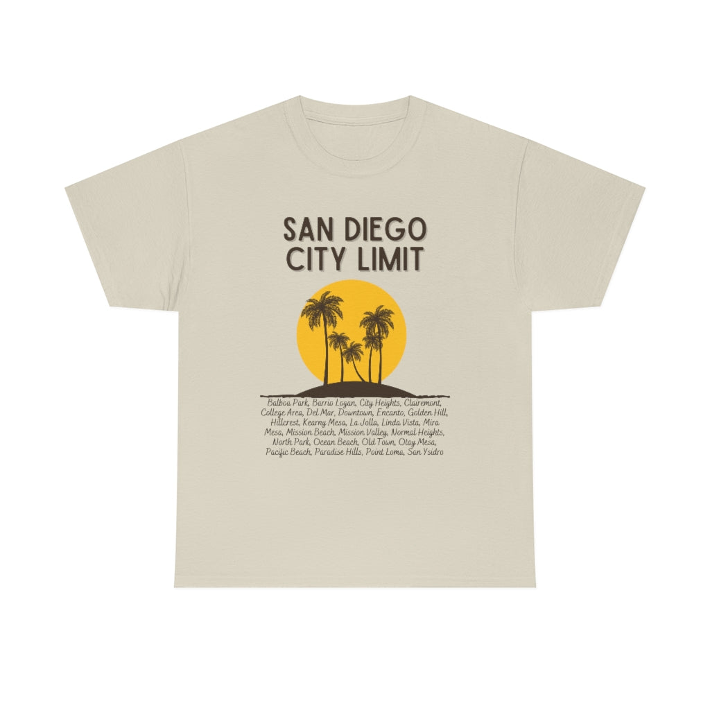 San Diego City Limit Heavy Cotton Tee, SD Areas on back