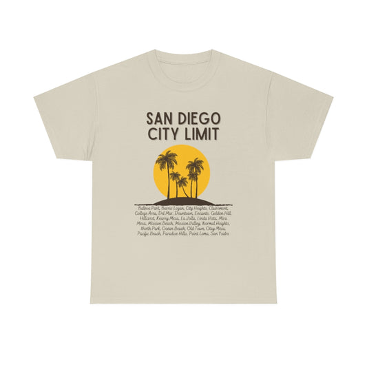 San Diego City Limit Heavy Cotton Tee, SD Areas on back