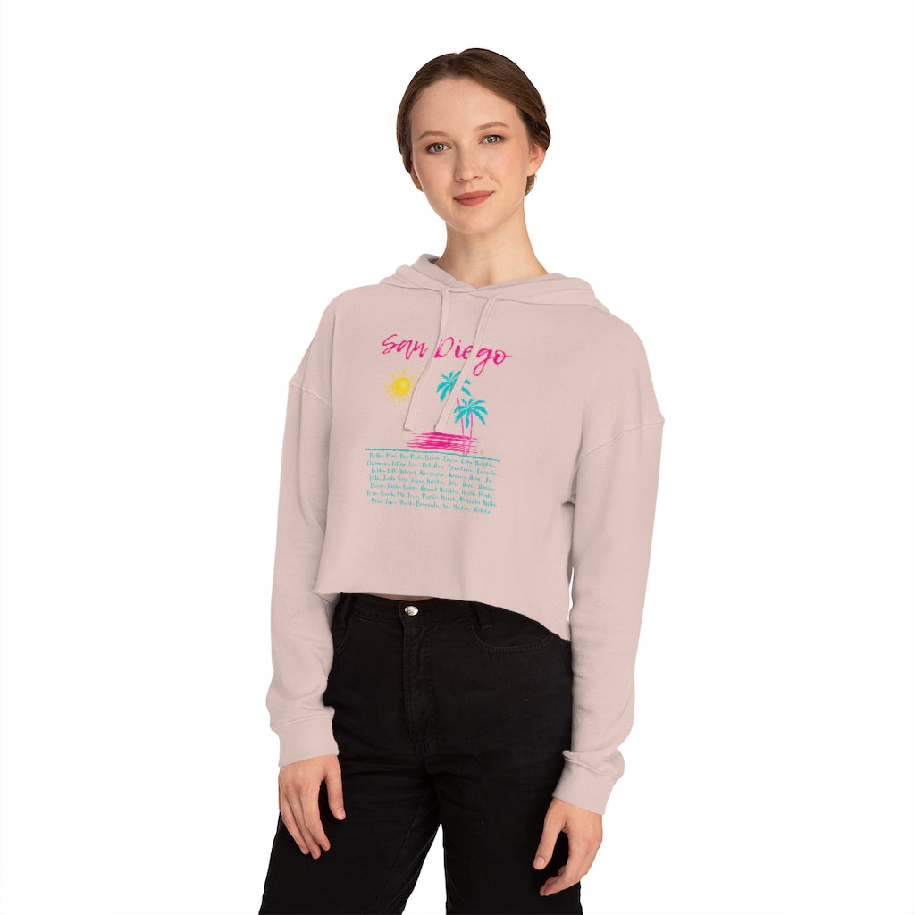 San Diego Beach Neighborhoods Cropped Hoodie (Pink)