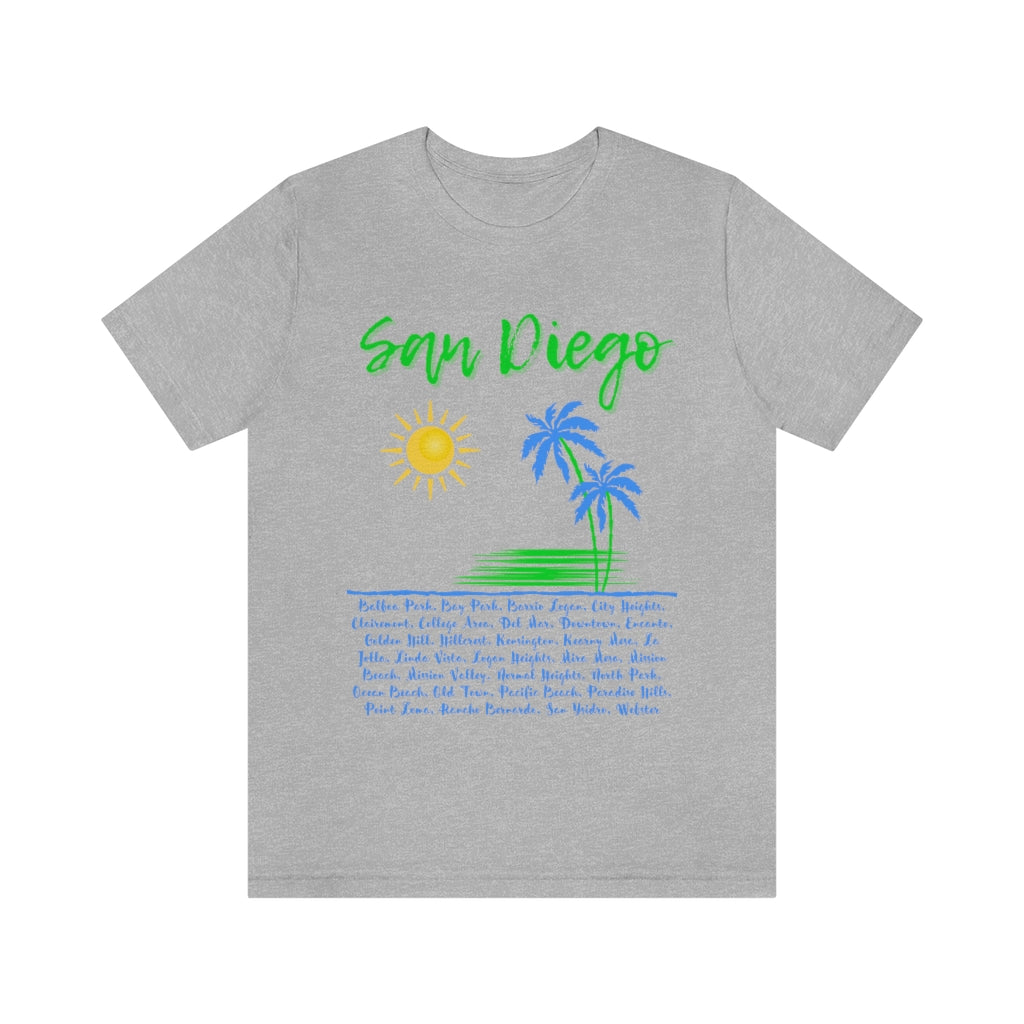 San Diego Neighborhoods Tee | SD Areas on Back (Lime Green)