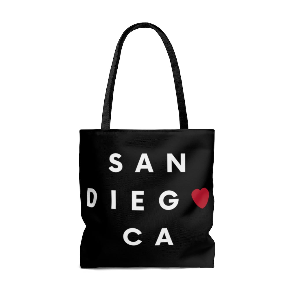 San Diego CA Black Tote Bag, SD Neighborhood Beach Bag